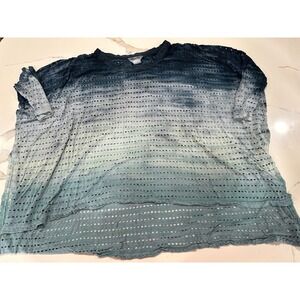 Hard Tail Forever Womens Ombre Eyelet Knit Oversized Top Blue Green Small USA